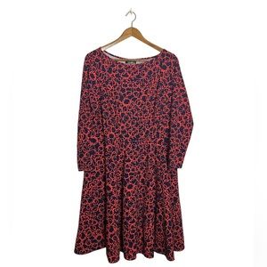 eShakti Custom Navy Blue Red Geometric Circle Print Fit and Flare Dress